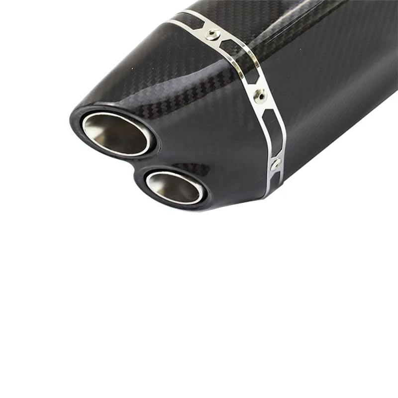 Universal 36-51MM Motorcycle Exhaust Muffler Pipe Carbon Fiber Stainless Steel Double Mouth GP Scooter Motorbike Pipe YO006