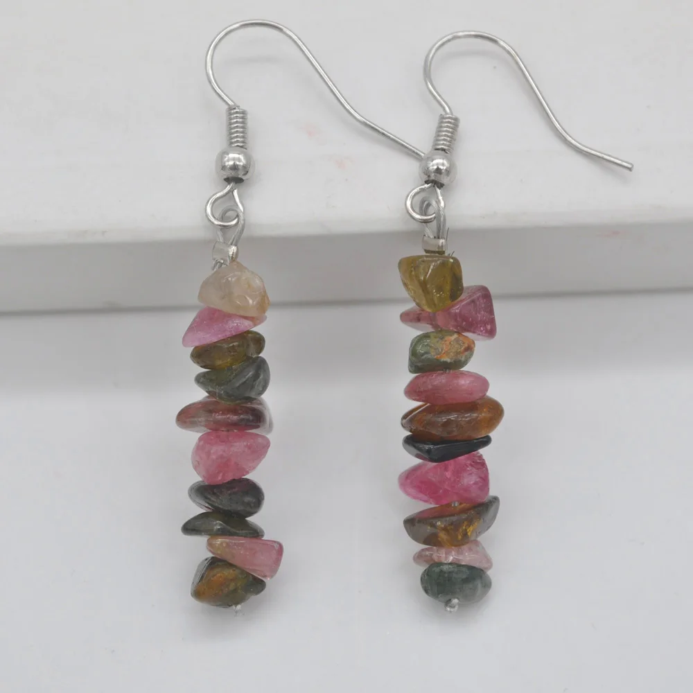 Natural Lucky Handmade Amethyst Tigereye Olivine Crystal Tourmaline Red Sea Coral Jasper Garnet Stone Beads GEM Earrings Jewelry