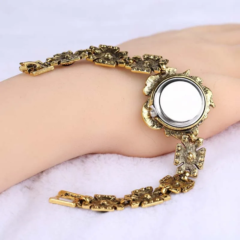 2018 New Vintage Indian Turkish Wrist Watch Jewelry Antique Gold Color Crystal Bracelets Bangles For Women Mothers Day Gift