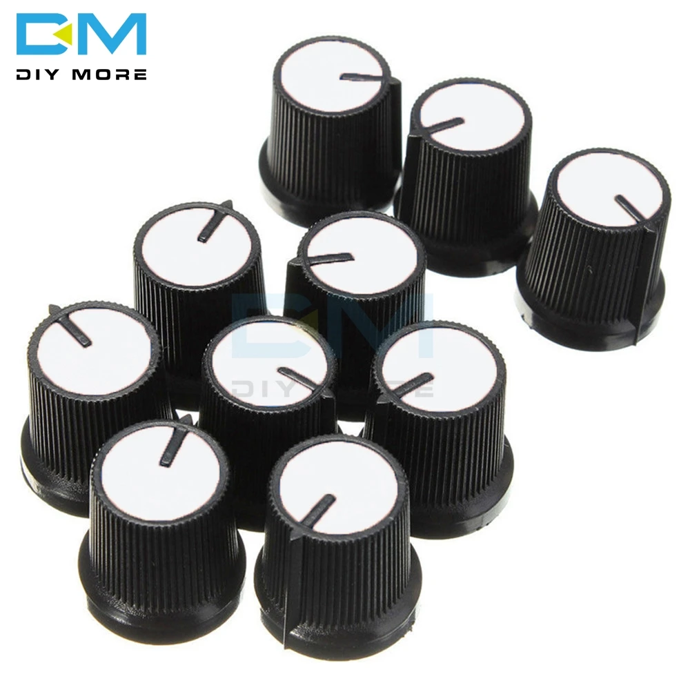 10pcs/Lot 6mm Knob White Face Plastic For Rotary Taper Potentiometer Hole Volume Control Controller Black CAPS 0.6cm For WH148