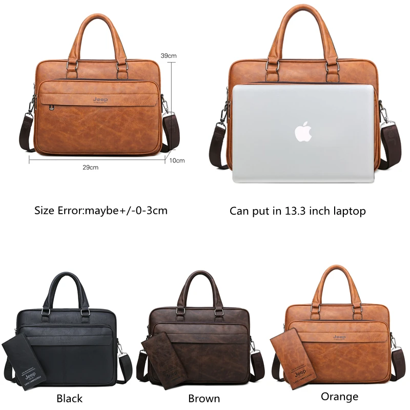 JEEP BULUO High Quality Business Leather Shoulder Messenger Bags Famous Brand Men Briefcase Bag Travel Handbag 13.3 inch Laptop