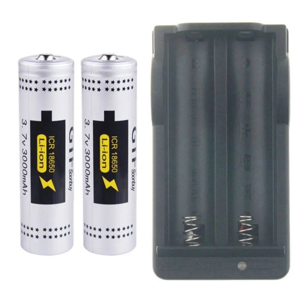 GTF 2x 3000mAh18650 3.7V  Li-ion Rechargeable Battery +Charger for LED Flashlight