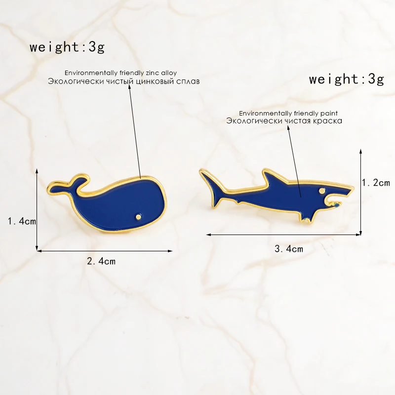 Oceano Animale Dello Smalto Spilla Blu Squalo Balena Mini Spilli Denim sacchetto di Vestiti Pulsante Risvolto Distintivo Del Fumetto Dei Monili