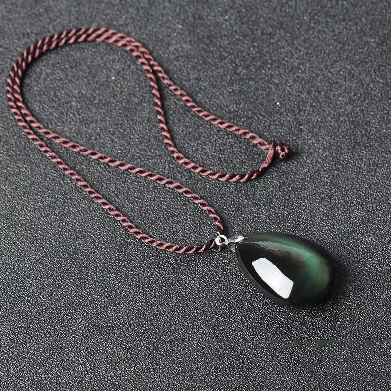 Natural Black Obsidian Stone Water Drop Pendants Rope Necklaces Lucky for Men Women Safety Amulet Stone Jewelry JoursNeige