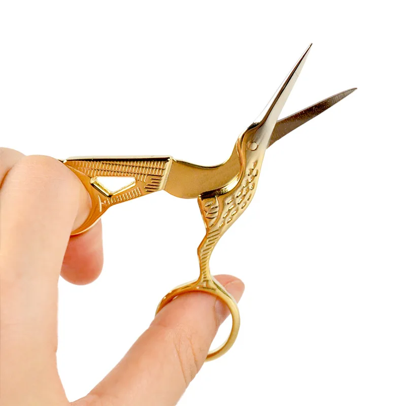 gold plated 3.5 inch crane scissors stainless steel antique mini bird shape scissors beauty trimmer