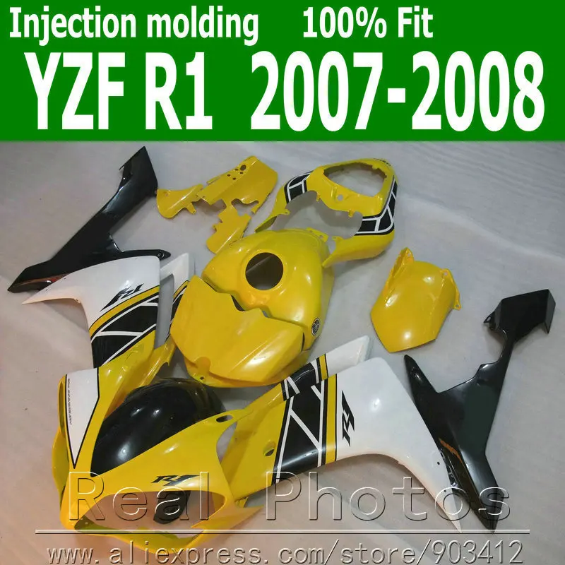 Free shipping fairing kit  for YAMAHA Injection molding R1 2007 2008 yellow white black fairings set YZF R1 07 08 NB36