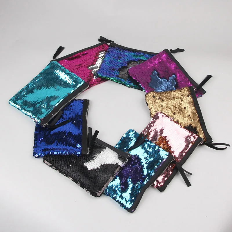 

100pcs Women Reversible Sequins Mermaid Glitter Handbag Wallet Purse Makeup Cellphone Cosmetic Storage Bags ZA4877