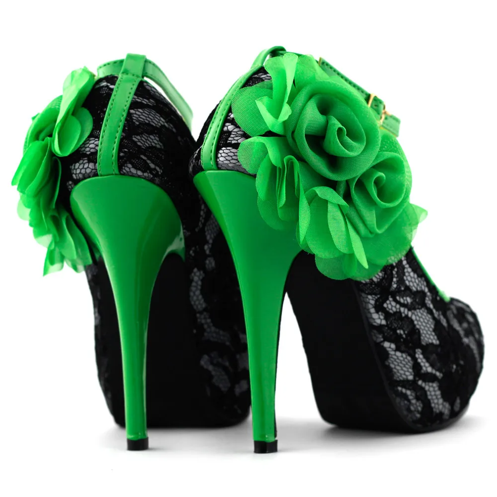 LF30408 Ladies Sexy Peeptoe Ankle Strap Lace Flower High Heel Platform Party Pumps Shoes