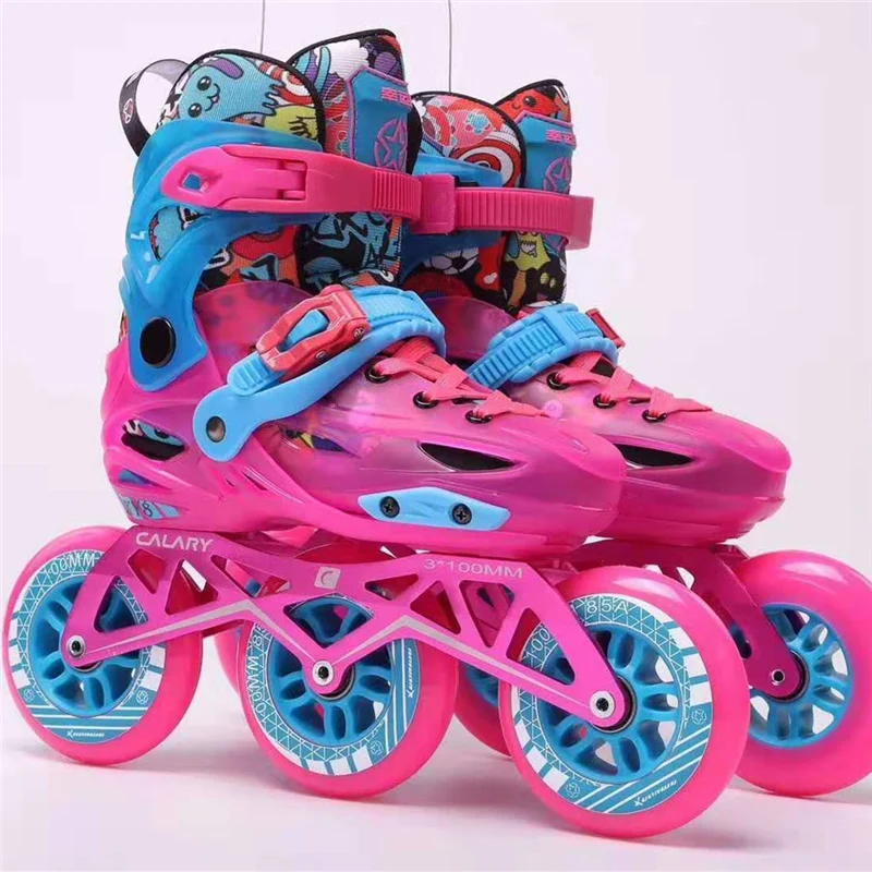 Premium Children 3 Wheels Inline Speed Skates Shoes Kids' Sneaker 3X100mm 3-wheels Roller Skatinig Patines S M L EUR 28-39 Boot