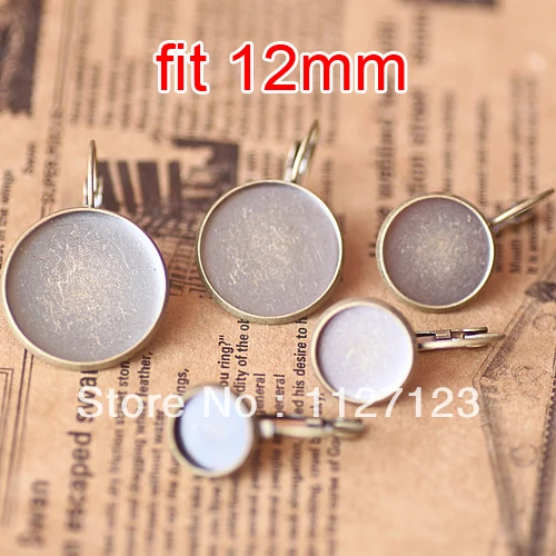 

Free ship! Antique bronze 100piece 12mm Round Cabochon Setting Leverback Hook Stud Earing blanks and base trays bezel