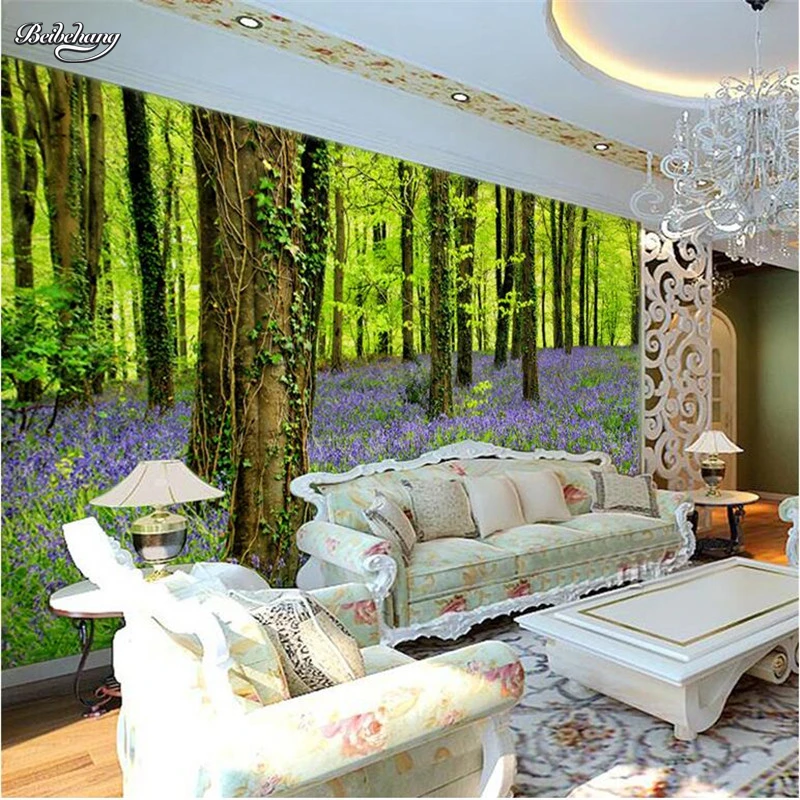 

beibehang Wallpaper 3D Stereo Large Murals Forest plants and flowers wallpaper living room sofa bedroom flash silver cloth