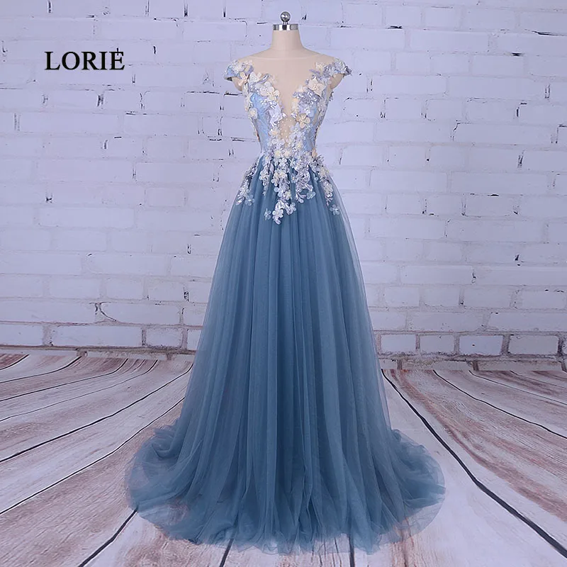 LORIE Evening Dress Woman V Neck Decorated with Flower Tulle Blue Prom Dress for Graduation Beauty Pageant Party Gowns 2024