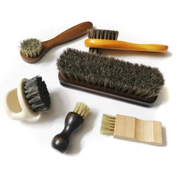 6 Pcs Set Horse Hair Pig Bristle Shoe Brush , Oil Polish Tool, Scrub Suede Fur, Clear Leather Shoes Ash