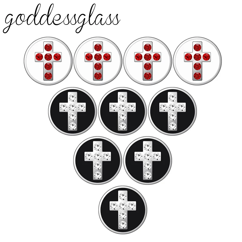 

Fashion Beauty 10pcs Black/White Cross Rhinestone 12mm snap buttons fit 12mm snap bracelet jewelry wholesale KZ9100