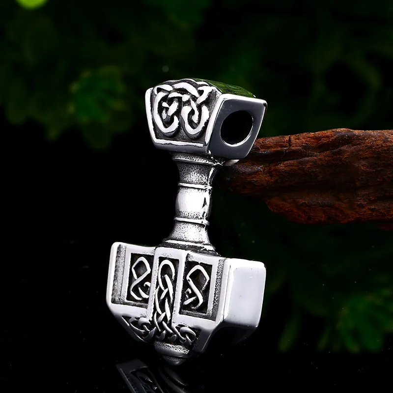 Beier 316L Stainless Steel Viking Hammer Amulet Men\'s Necklace Pendant Nordic Gods Weapons High Quality Jewelry （Only Pendant)）