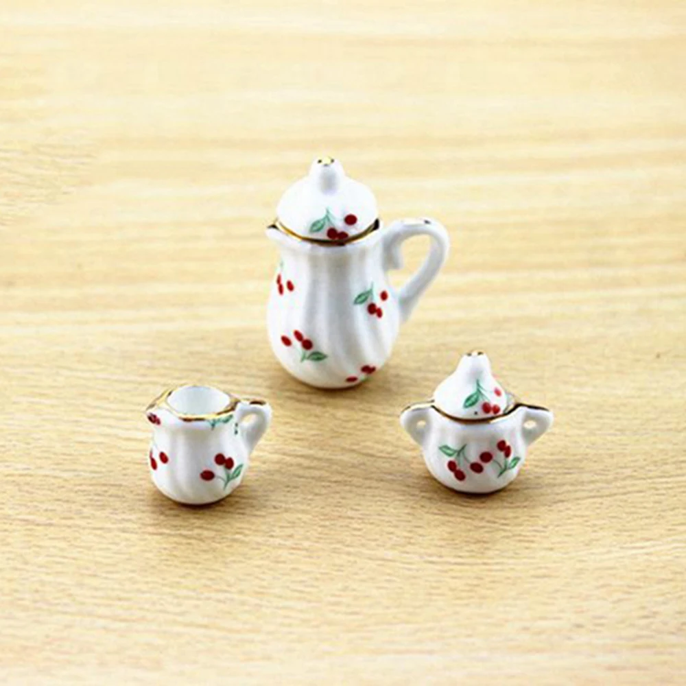 1/12 Dollhouse Miniature Accessories Mini Ceramic Teapot Teacup Simulation Furniture Kettle Cup Model Toys for Doll House Decor