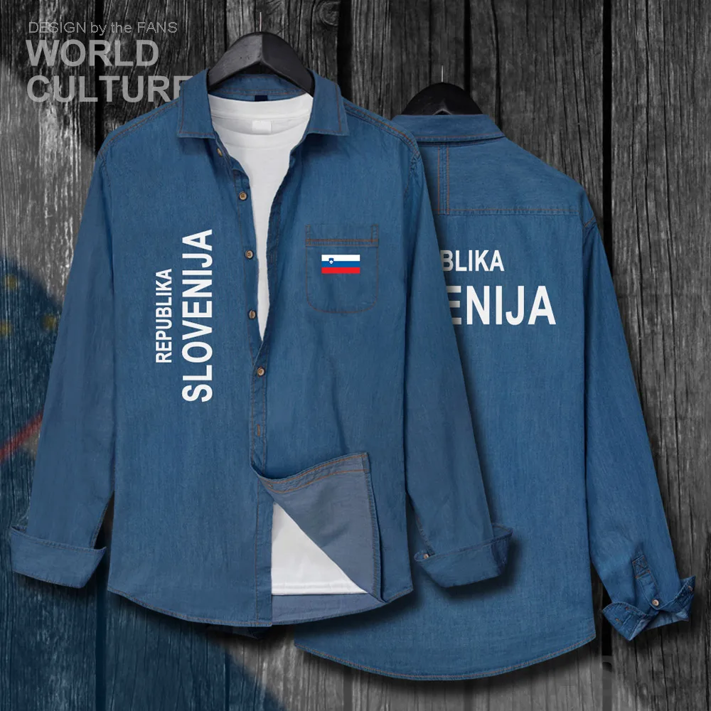 

Slovenia Slovene SVN Slovenija SI Men Flag Clothes Autumn Long Sleeve Cowboy Coat Fashion Turn-down Collar Jeans Shirt Tops new