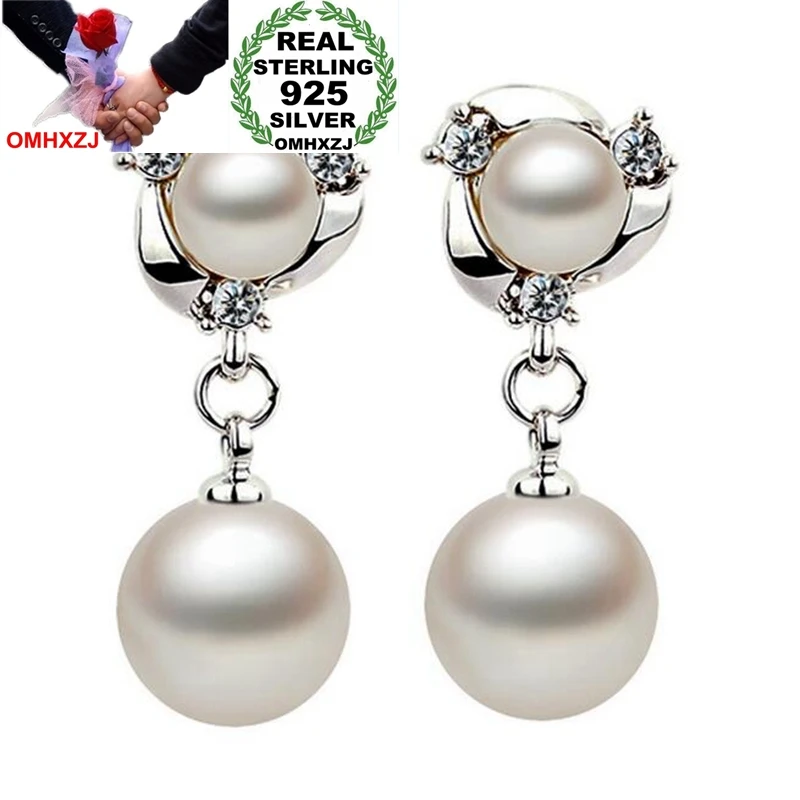 

OMHXZJ Wholesale Jewelry Elegant Fashion for Woman Wedding Gift Love Hugs Double Pearl 925 Sterling Silver Stud Earrings YS304