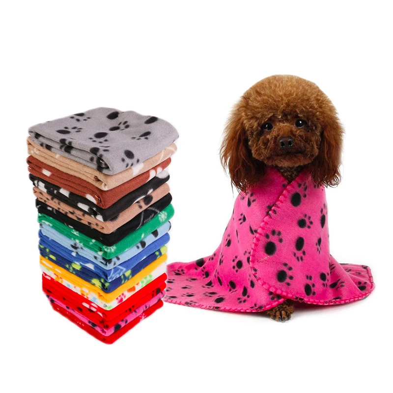 Cute Pet Dog Towel Paw Print Cat Mat Soft Blanket For Puppy Dog Bed Quilt Fleece Pet Bath Towels Warm Dog Cushion Honden Badjas