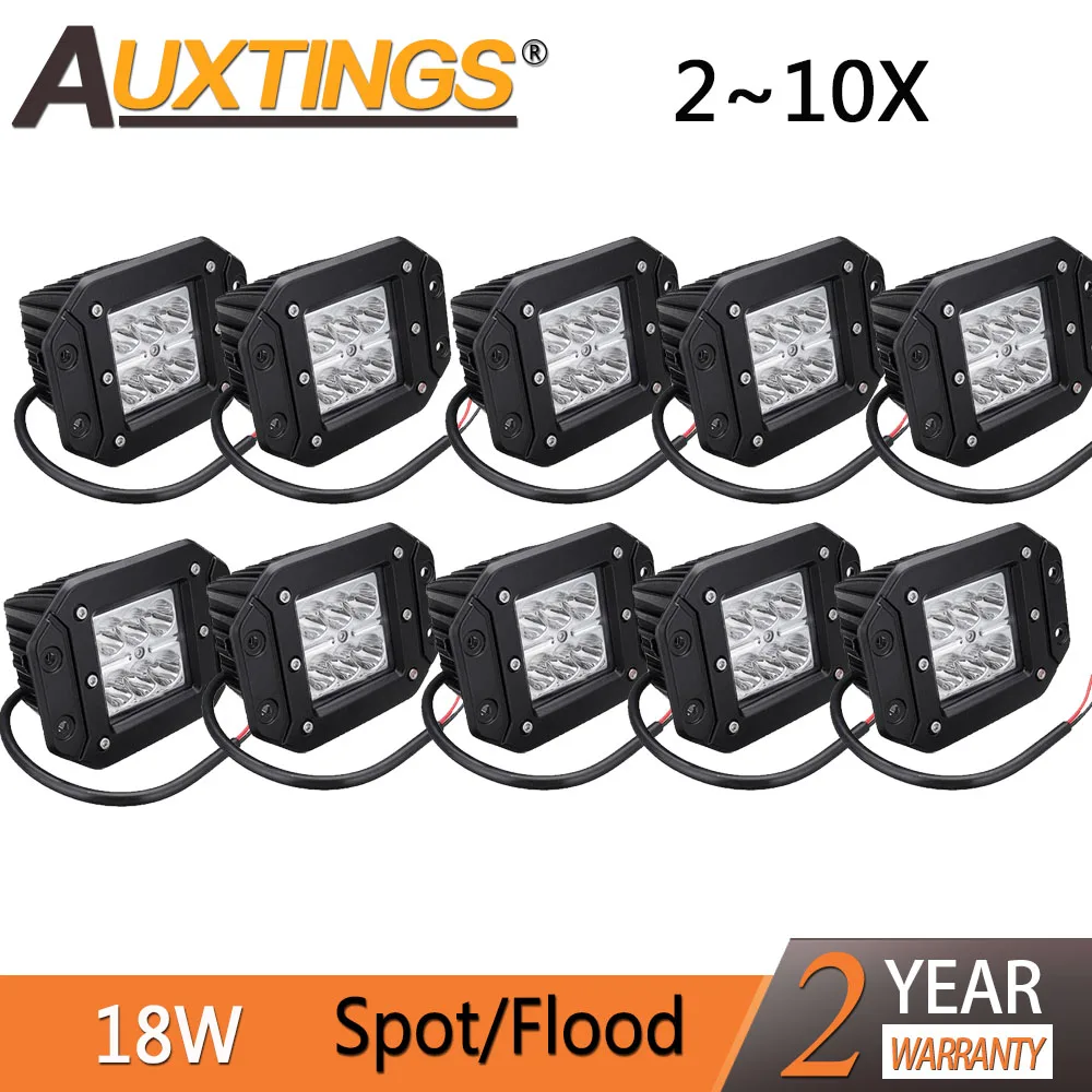 Auxtings 2~10pcs 4~5inch 18W  LED Light Spot Flood Beam LED Light Bar Driving Lights Waterproof Led Work Fog Lights for Truck