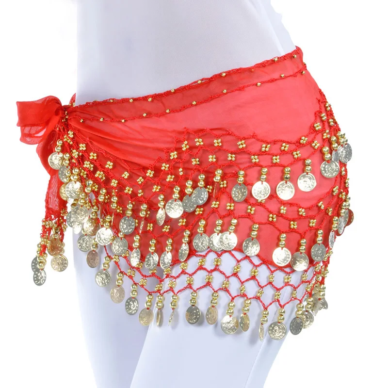 Lady Women Belly Dance Hip Scarf Accessories 3 Row Belt Skirt With Gold bellydance Tone Coins Waist Chain Wrap Adult Dance Wear