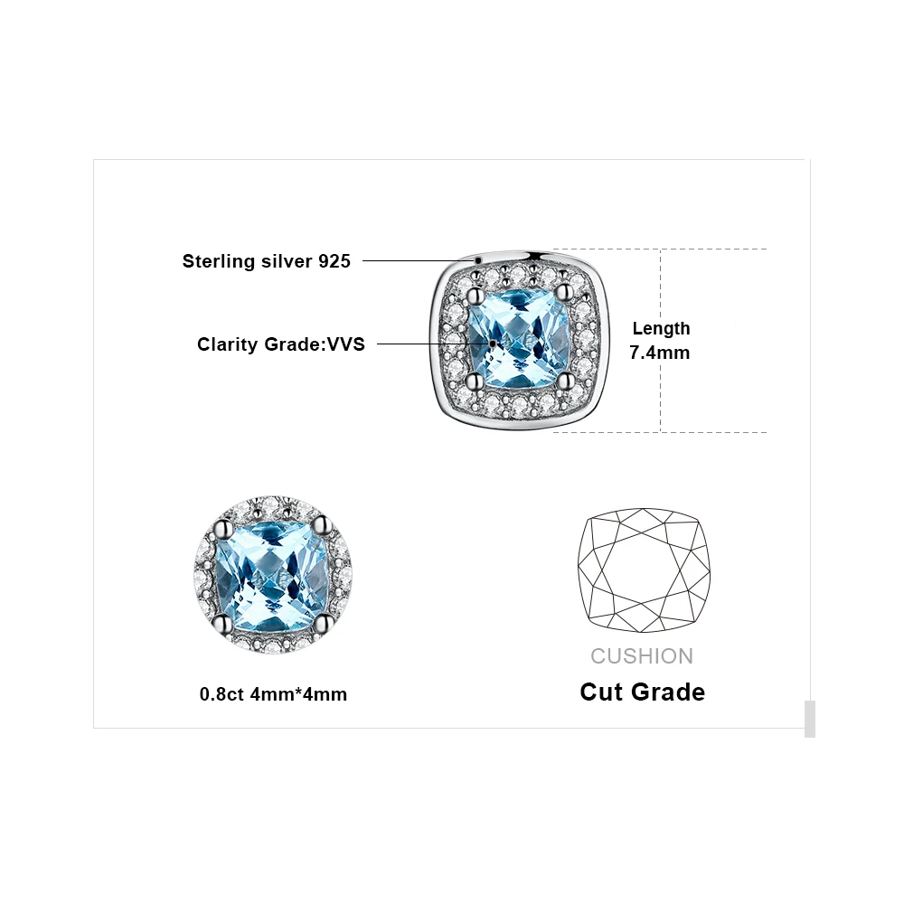 JewelryPalace Cushion Cut Naturalny błękitny topaz Kolczyki sztyfty ze srebra próby 925, dla kobiet Prezent — zdjęcie 6