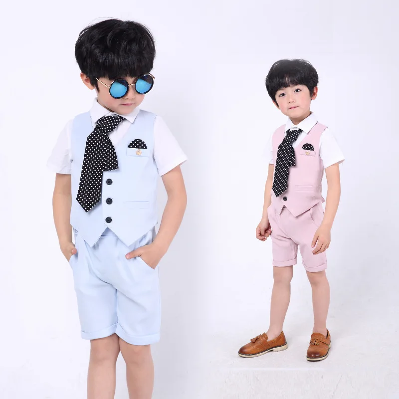 Children Brand Flower Boys Suits Kids Blazer Boys Formal Suit Birthday Party Dress Weddings Boys Clothes Set Vest Pants Tie F99