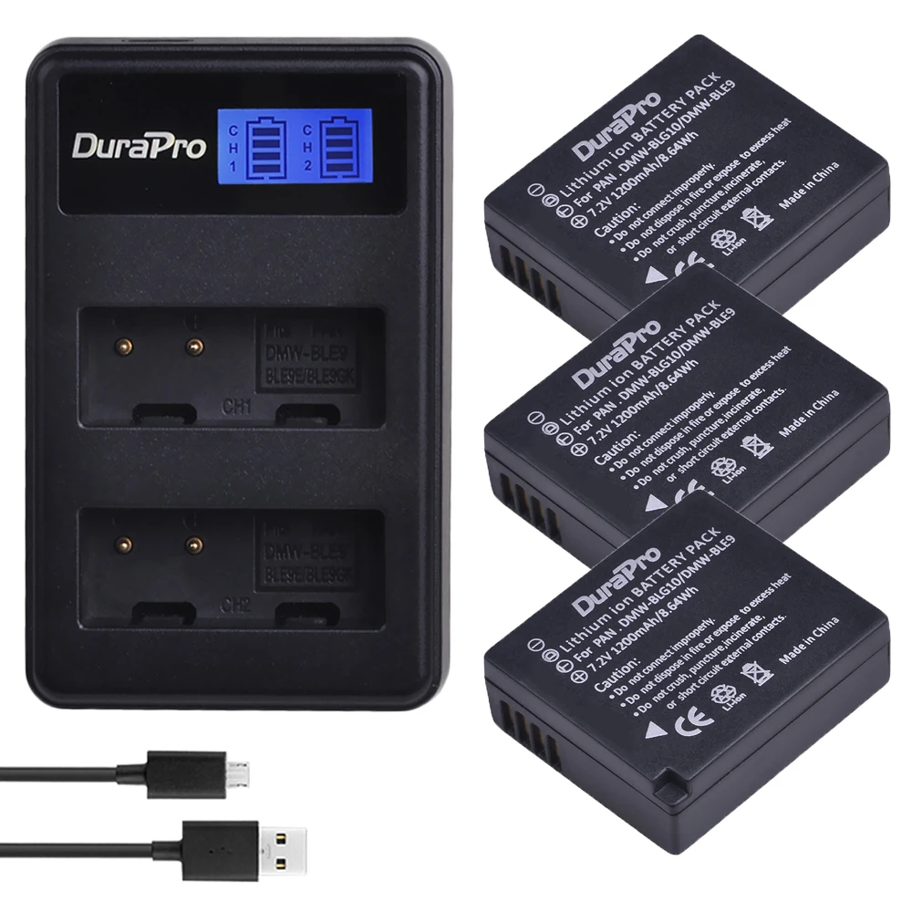 DuraPro 1200mAH DMW-BLG10 DMW-BLE9 Camera Battery + LCD Dual Charger for Panasonic LUMIX GF5 GF6 GX7 LX100 GX80 GX85 GX7 Mark II