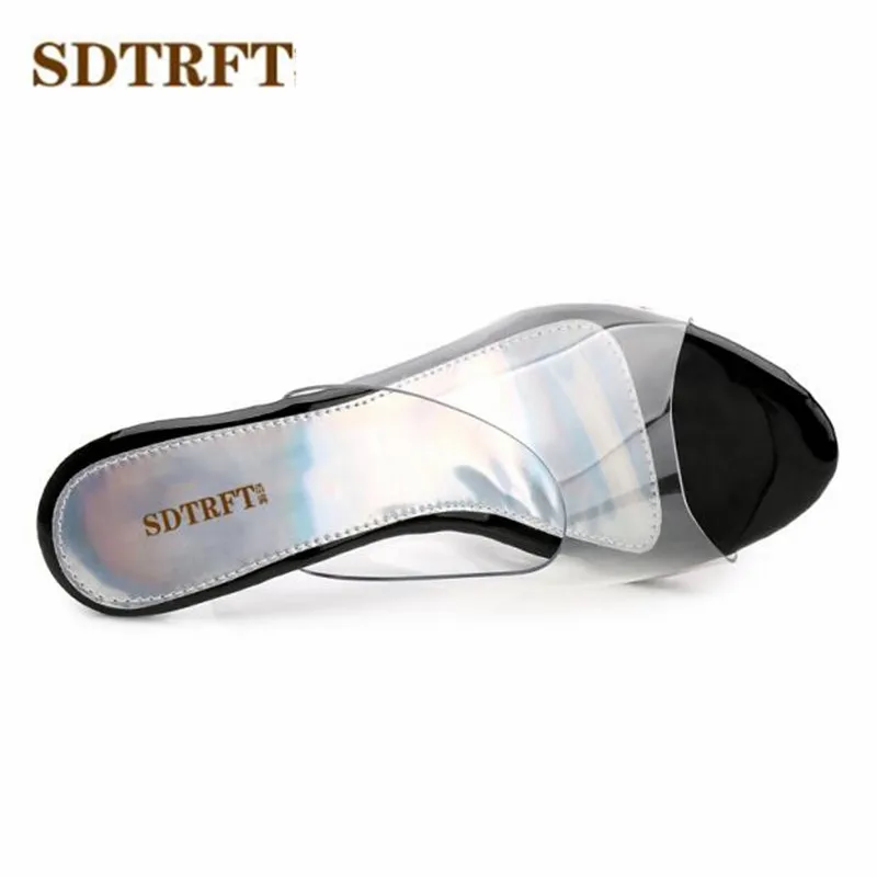 SDTRFT flip flops PLUS:35-43 Summer Crystal Platform 14cm Thin High Heels Fashion Stiletto Sandals Transparent Shoes Woman pumps