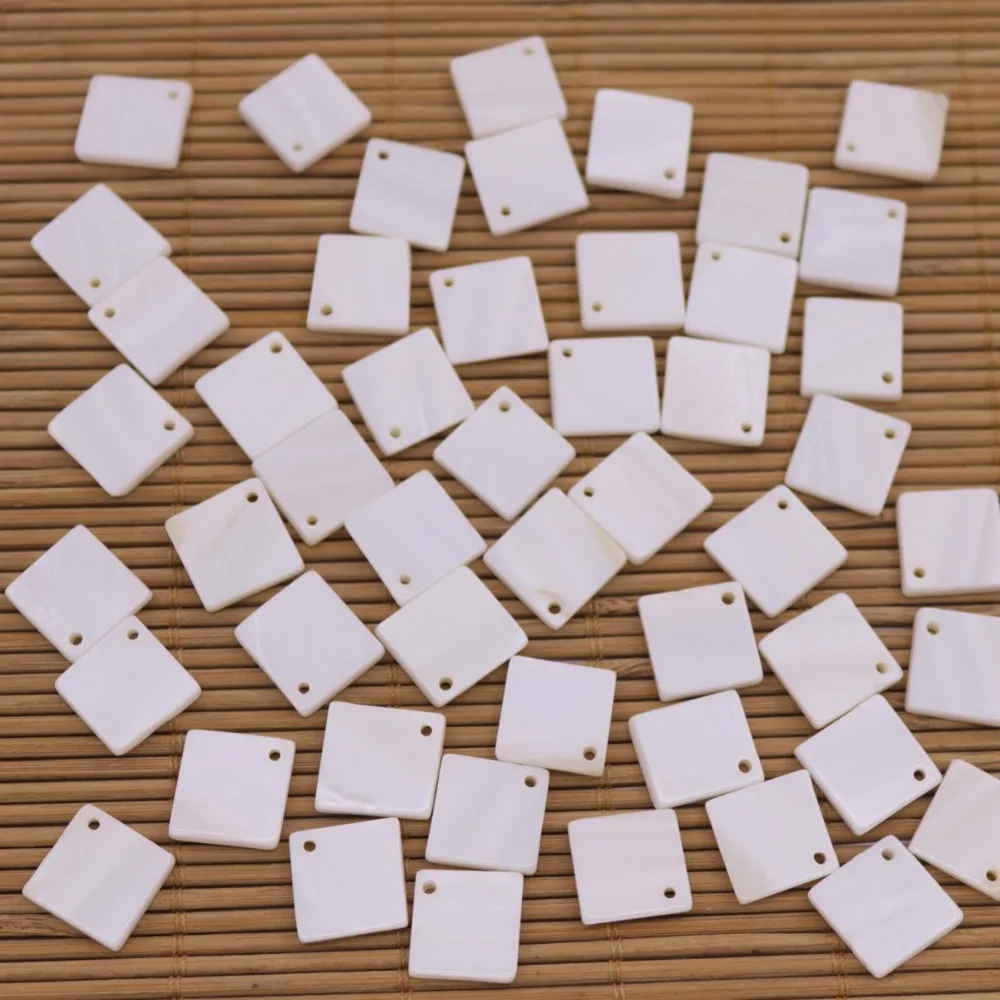 50 PCS 12mm Square Natural Shell White Mother of Pearl Charms Jewelry Pendant Earrings  Making Craft