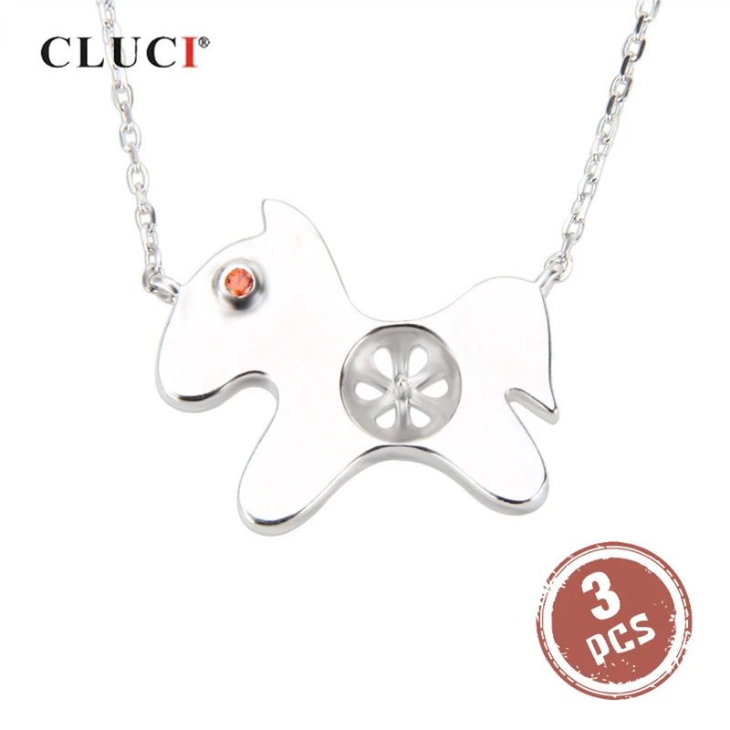 

CLUCI 3pcs Silver 925 Cute Horse Pendant Jewelry for Women 925 Sterling Silver Zircon Pendant Lobster Buckle Necklace SN030SB