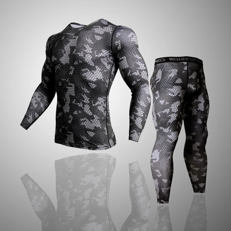 Camouflage Men's Sun Protection Activewear Long Sleeve Compression Shirt Leggings Rashgarda Quick Dry Second Skin sports suit