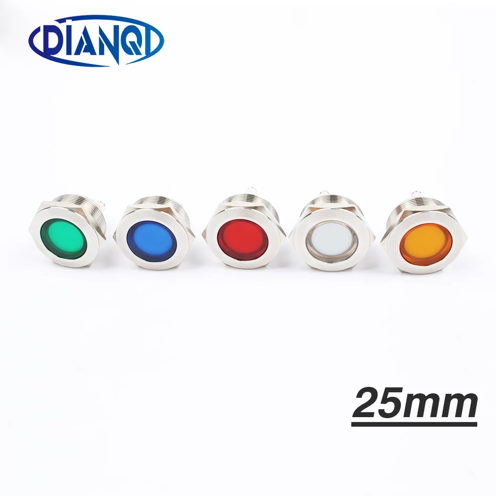 LED Metal Indicator light 25mm flat round Signal lamp LIGHT 3V 6V 12V 24V 220v screw connect red yellow blue white 25ZSD.T.L