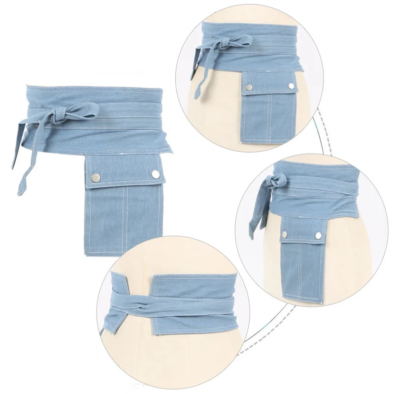 Cintura da donna cintura in vita con tasca in Denim per donna Casual corsetto largo Cummerbund cinture Decorative da donna in tinta unita