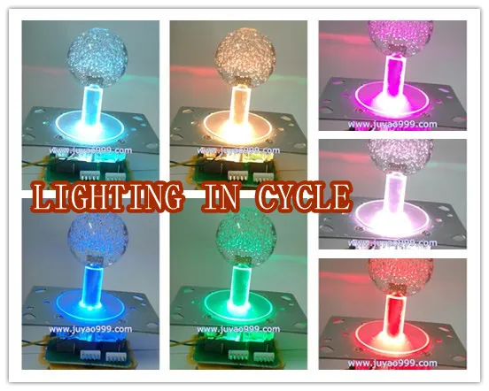 DC12V RGB lighted Illuminated color joystick with 40mm circle crystal bobble top ball 5P connector