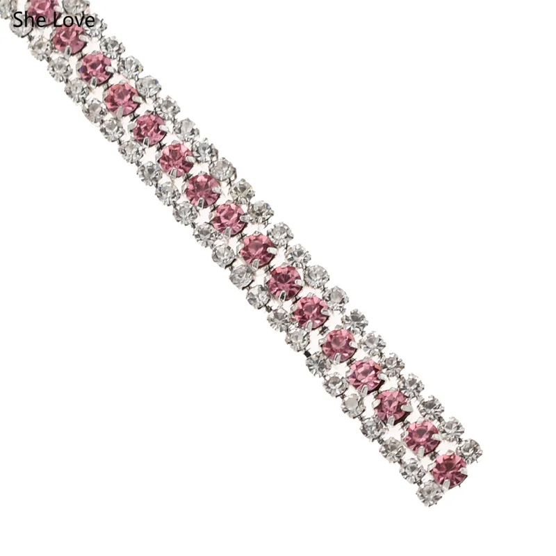Chzimade 1Yard 3Rows Crystal AB Rhinestone Cup Chain For Wedding Dress Decoration Trim Applique Sew On Garment Bags image 6