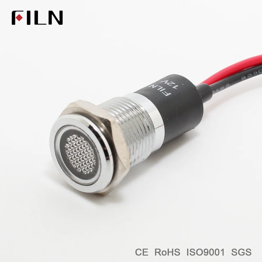 Metal Indicator light 14mm pilot Signal lamp with 20cm wire 6V 12V 24V 110V 220v red yellow blue green white led