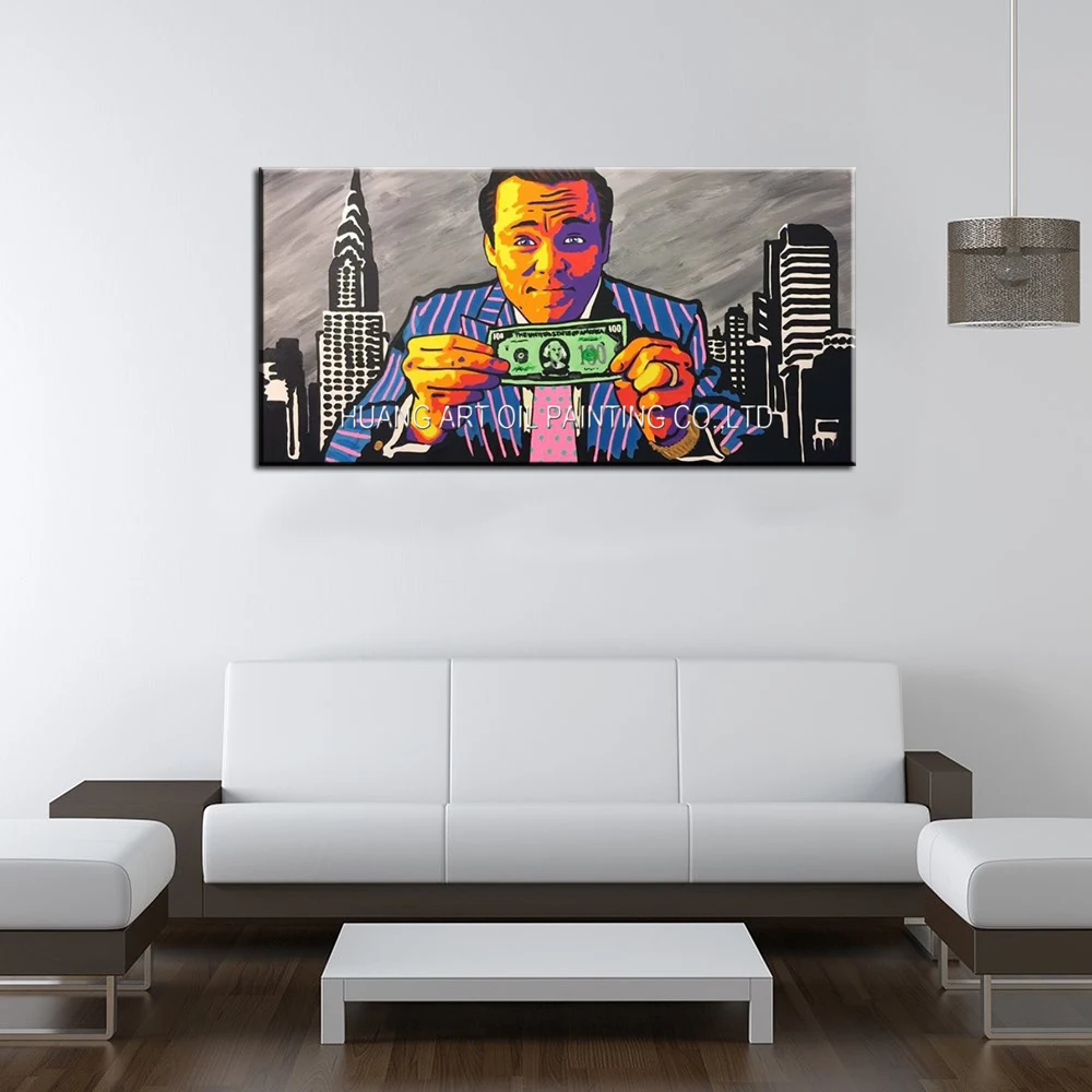 Top Artist Handmade Modern Portrait Oil Painting on Canvas Man Hold on the Cash Dollar In front of the Building Oil Painting