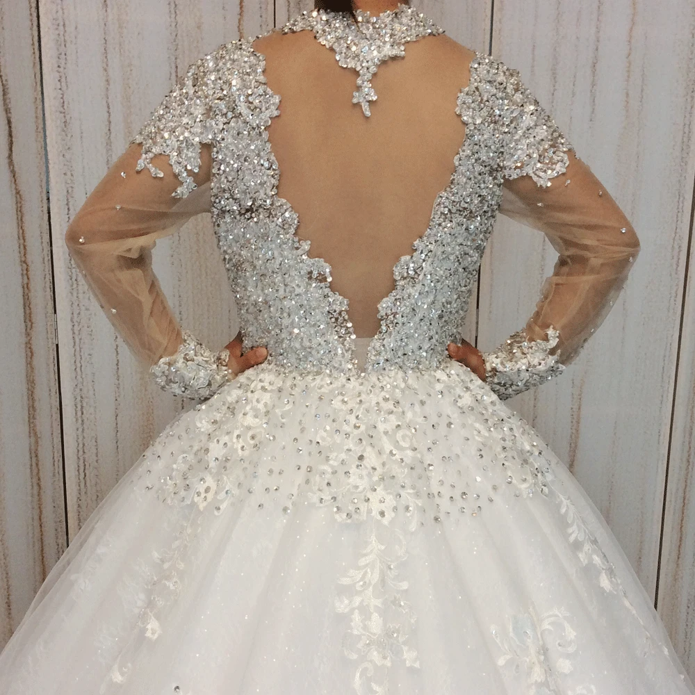 SuperKimJo Vestido De Noiva 2018 Real Photo Crystals Wedding Dresses Luxury Long Sleeve Sparkly Rhinestones Wedding Ball Gown