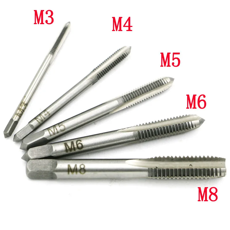 5PCS/Set HSS M3 M4 M5 M6 M8High Speed Steel HSS6542 Spiral Tip Tap Machine Hand Thread Tap Positioning Tap Bit