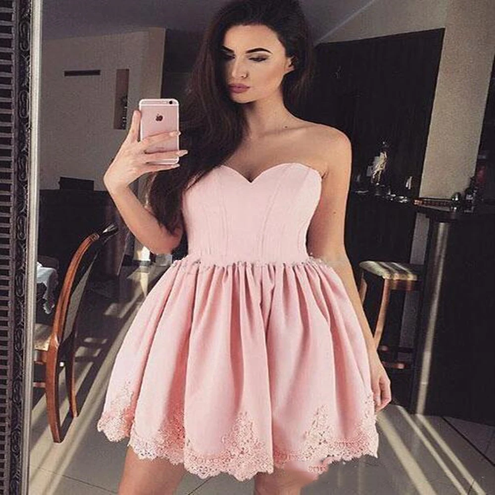 Blush Pink Applique Short Homecoming Dresses 2021 Cheap A-Line Cocktail Gowns Sweetheart Backless Prom Party Dress Custom Made