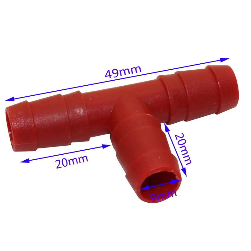 20 sztuk 9mm czerwony z tworzywa sztucznego tee montażu wody złącze węża wody splitter ogród złącze węża s nawadniania mocowanie rury narzędzie do