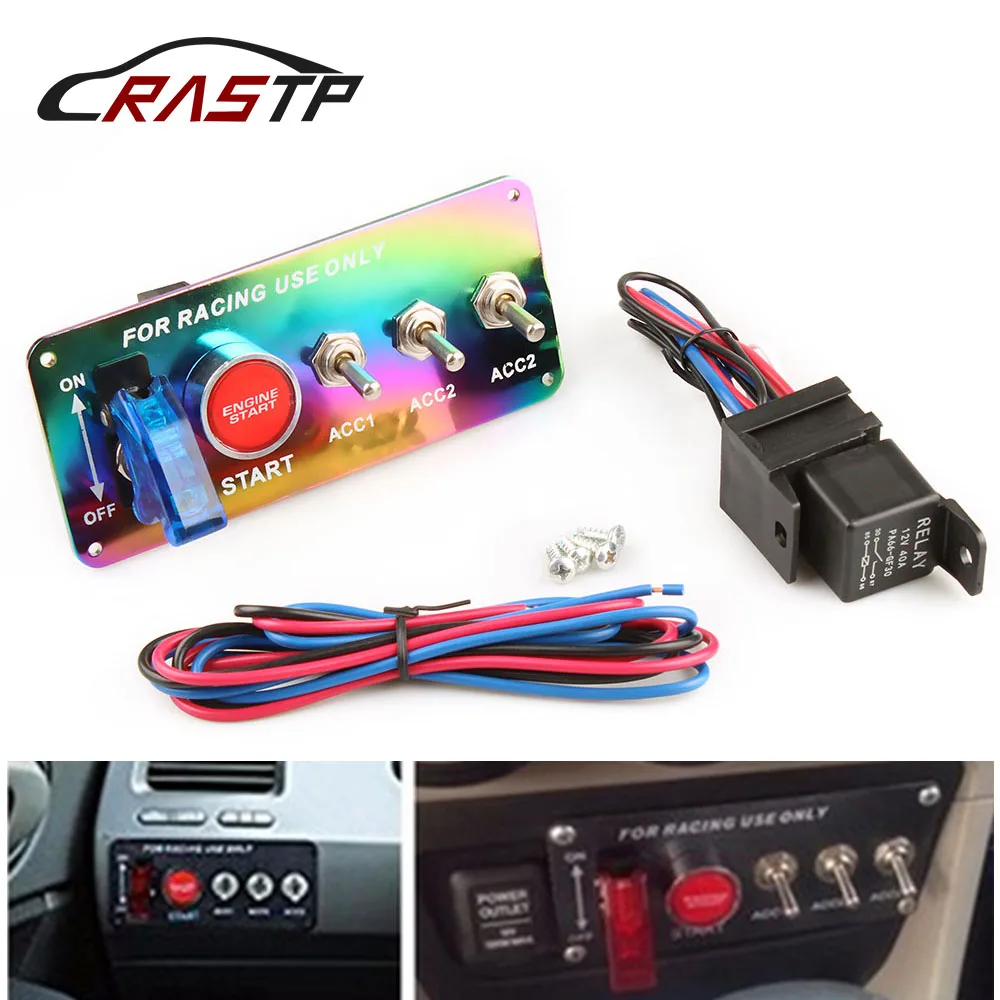 متعدد الألوان الوجه لوحة سيارة مفتاح إشعال سباق السيارات التبديل تيار مستمر 12 فولت لوحة LED محرك بدء الضغط على زر تبديل كاتب RS-BOV004