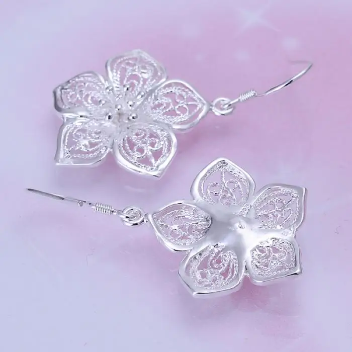 Elegant hollow flower for women cute popular beautiful fashion silver color party Earring Jewelry wedding party lady E035