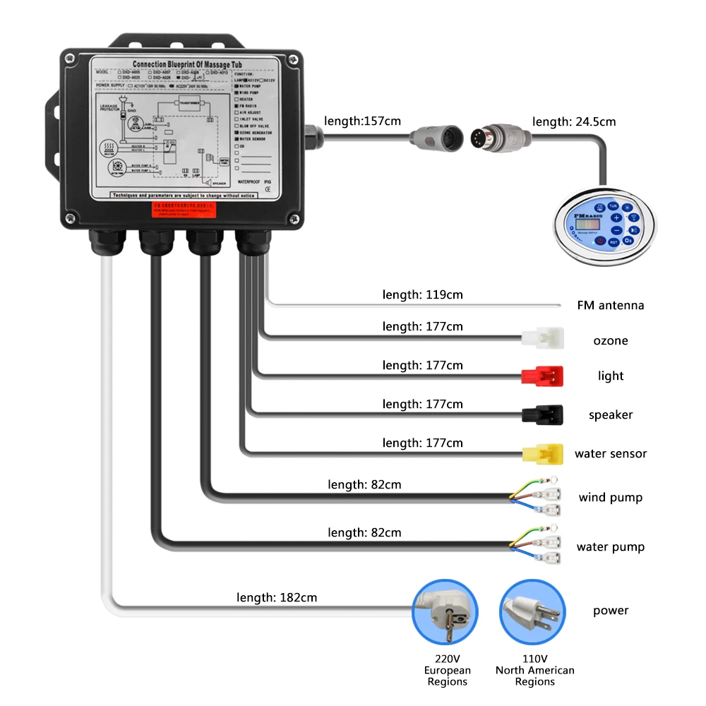 Imagem -06 - Bomba de ar Combo Massagem Controle Pinos Conector Gerador de Ozônio Rádio fm Iluminação Subaquática Banheira de Hidromassagem