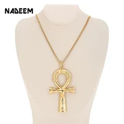 Egyptian Ankh Cross Necklace Jewelry Gold Color Metal Sacrifice Pendant & Chain Necklace For Men Women Egypt Cross Charm Gift