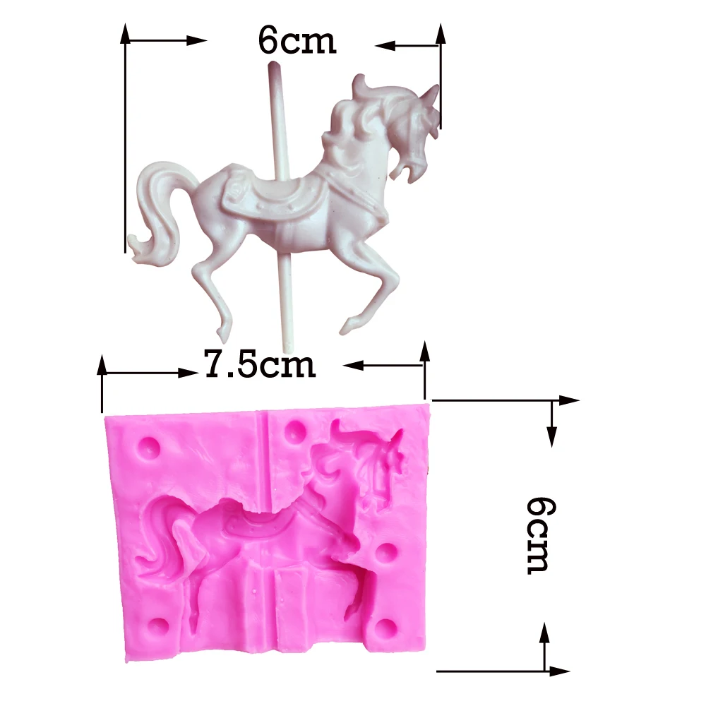 3D Carousel Horse Silicone Candle Mold Clay Soap Molds Fondant Cake Decorating Tools Cupcake Chocolate Baking Moulds T0979