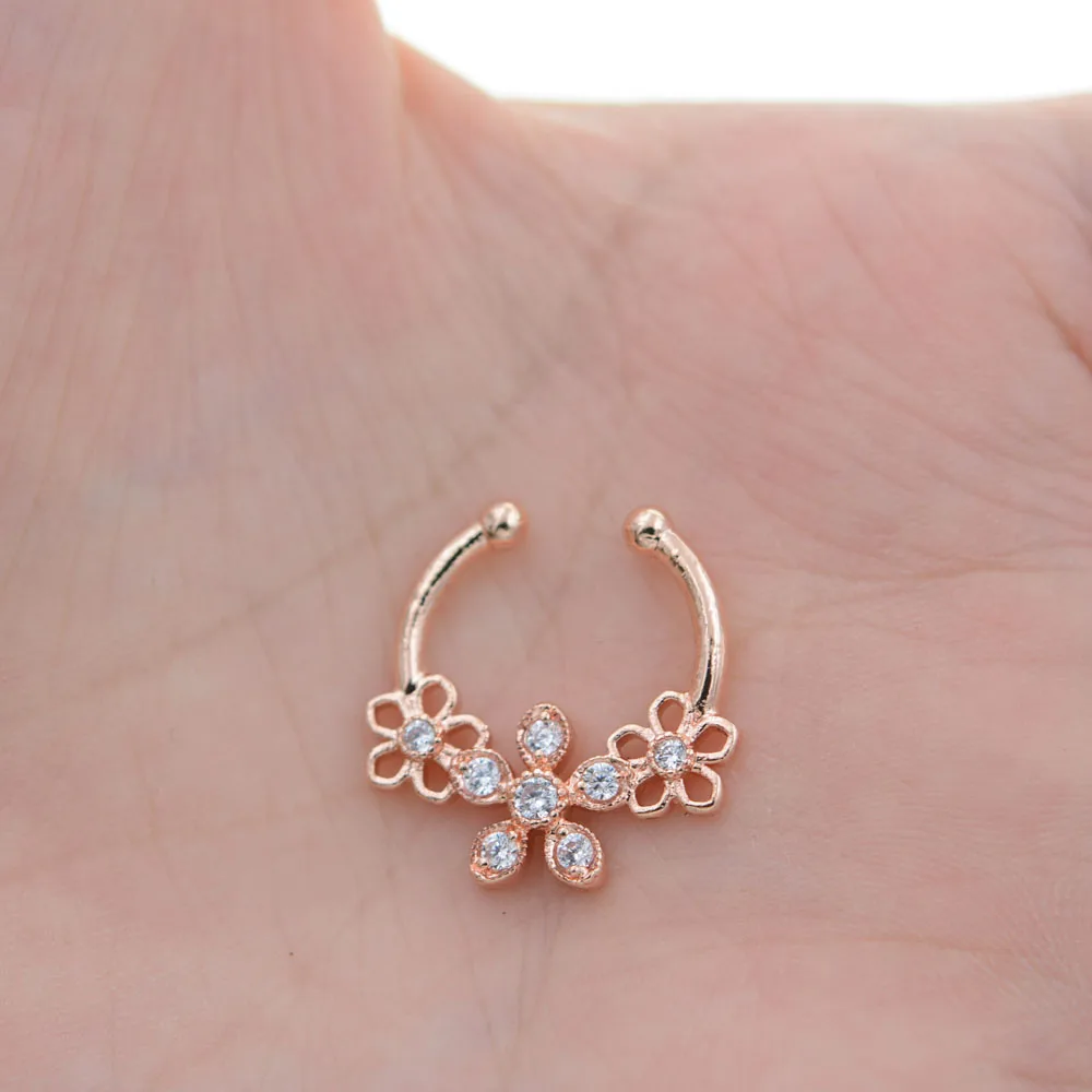 1Pc Crystal Clicker Fake Septum For Women Body Clip Hoop Vintage Muticolor Fake Nose Ring Faux Piercing Body Jewellery
