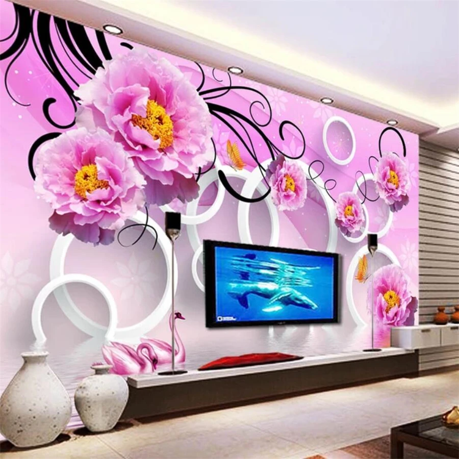 

beibehang Custom wallpaper 3d mural water flower reflection 3D TV background wall living room bedroom wallpaper papel de parede