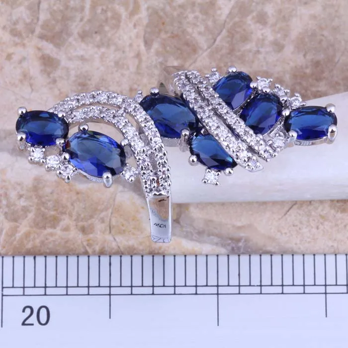 Captivating Blue Cubic Zirconia White CZ Silver Plated Ring Size 5 / 6 / 7 / 8 / 9 / 10 / 11 / 12 S0440